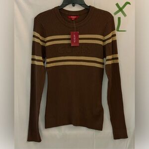 Guess Brown Ribbed Long Sleeve Top